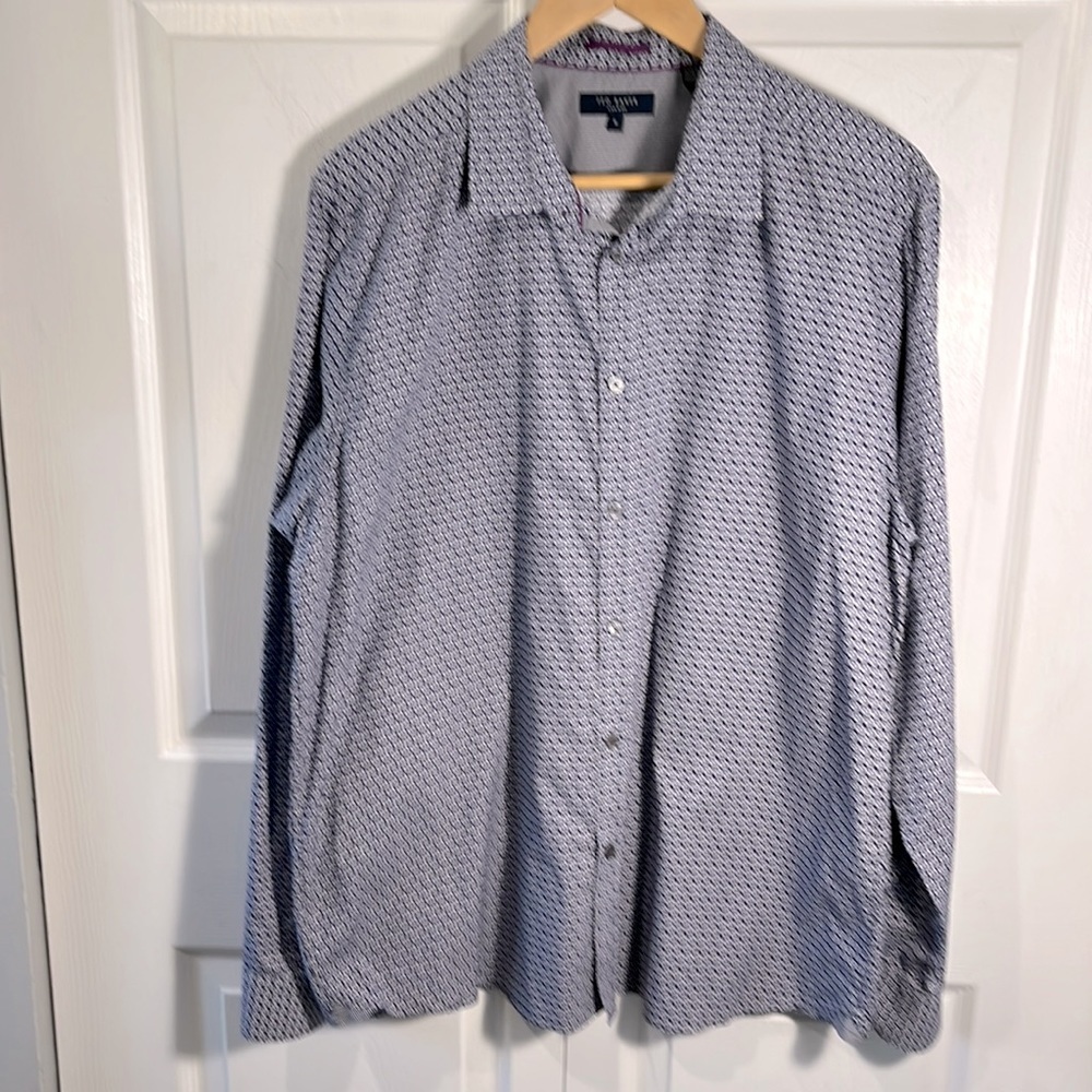 Ted Baker XXL Button Down Shirt Purple/Blue Print Long Sleeve Shirt Modern Fit - Picture 4 of 12